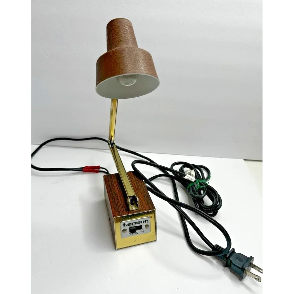 Vintage Tensor Adjustable Desk Lamp Brown Faux Wood MCM Task Lamp 2 Settings USA